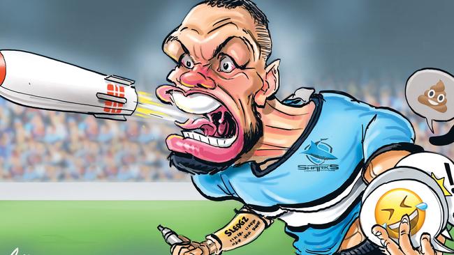 Will Chambers has always been a great sledger, but his coach Josh Hannay didn’t approve of his antics against Manly. Art by Boo Bailey.