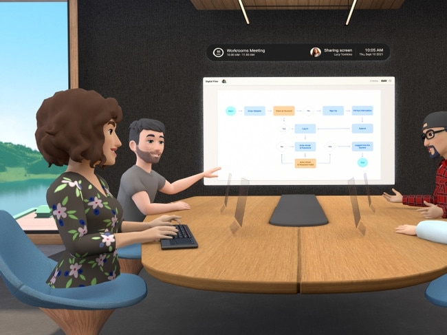 Facebook's vision for the meeting room of the future, in Horizon Workrooms. Source: Supplied.