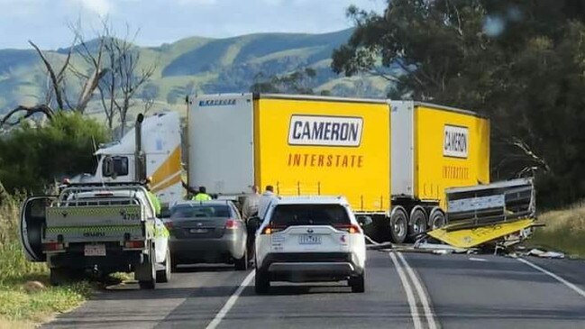 The road blocked on Melba Highway in Glenburn. Picture: Melbourne West Imagery