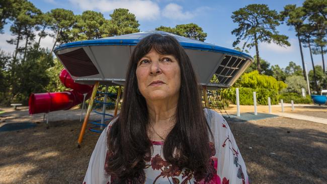 Sue Savage, who saw a UFO in 1966, at the Clayton South UFO park which was built in memory of the sighting. Picture: Valeriu Campan