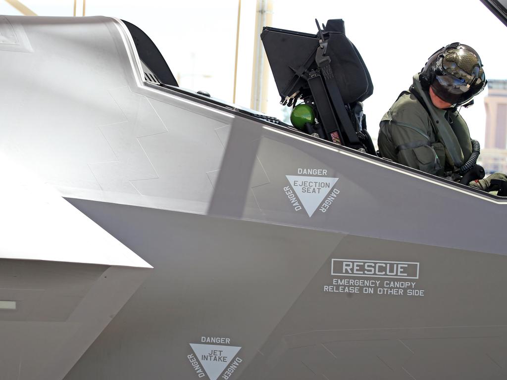 Australian Pilots training in the F35 fighter Jets Luke Airforce Base in Phoenix Arizona. Squadron leader call sign “Belly” before a flight. Picture: Nathan Edwards