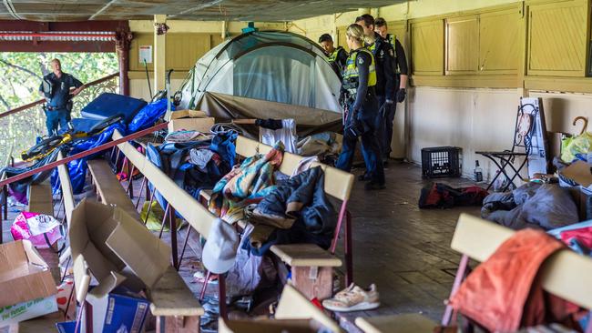 Police aided in the eviction of squatters. Picture: Jake Nowakowski