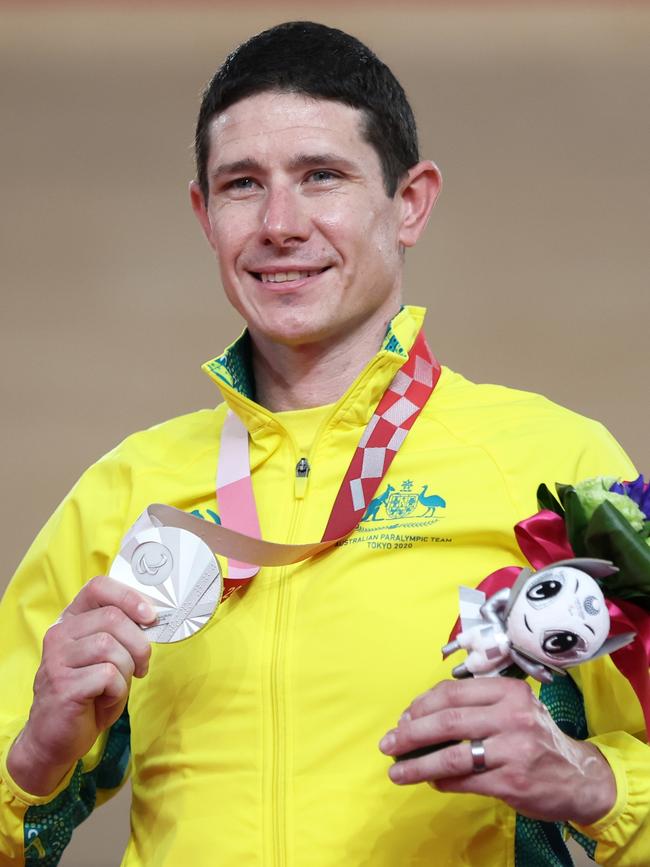 Darren Hicks with the silver medal he won on August 26. Picture: Kiyoshi Ota/Getty Images