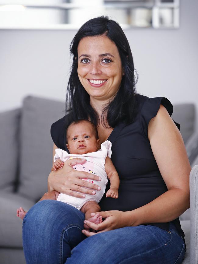 Giulia Specchia with baby Mia at their home in Maroubra. Picture: Sam Ruttyn