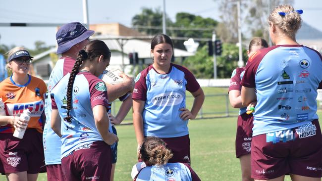 CQ Capras women go through their paces in a trial match against the clubâ€™s under-19s at Browne Park on Saturday, February 12, 2022.