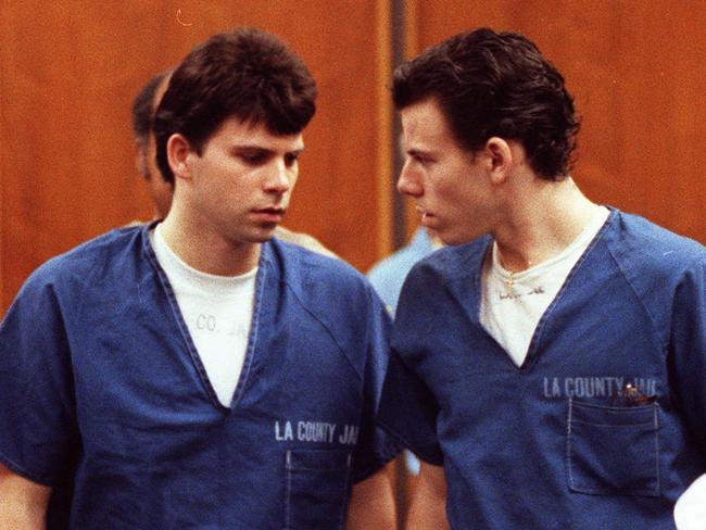 FILE--Lyle, left, and Erik Galen Menendez leave the courtroom in Santa Monica, Calif., in this Aug. 6, 1990 file photo. The Menendez brothers were convicted in March of mudering their parents and were sentenced Wednesday, April 17, 1996, to spend the remainder of their lives in prison. (AP Photo/ Nick Ut, FILE)