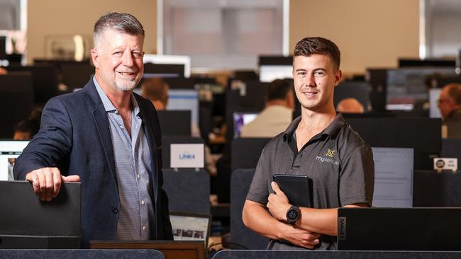 MyVenue chief executive Tim Stollznow with developer Angus Juers.