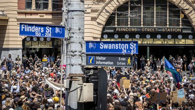 The scene at Flinders Street Station. Picture: Jake Nowakowski