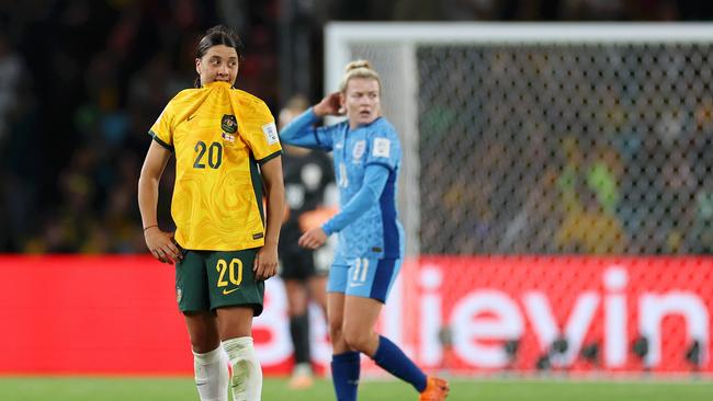 Kick in the teeth: Sam Kerr had a torrid time at the hands (and boots) of England. Picture: Getty Images