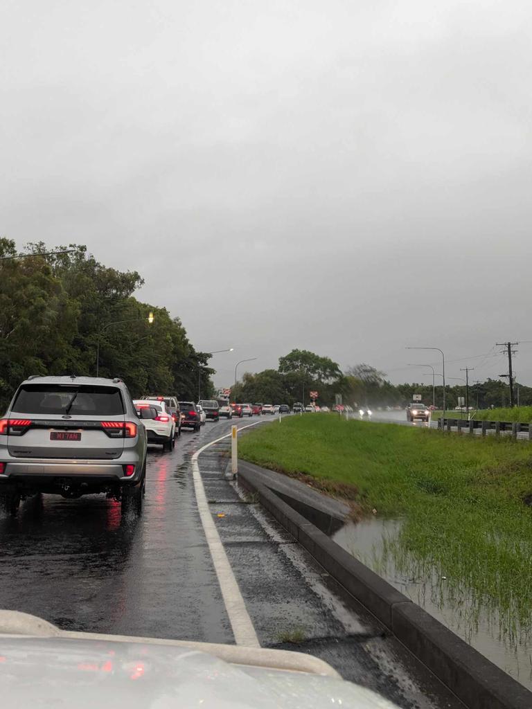 Traffic moving slowing on Monday morning as rain continues in the Far North. Picture: Supplied.