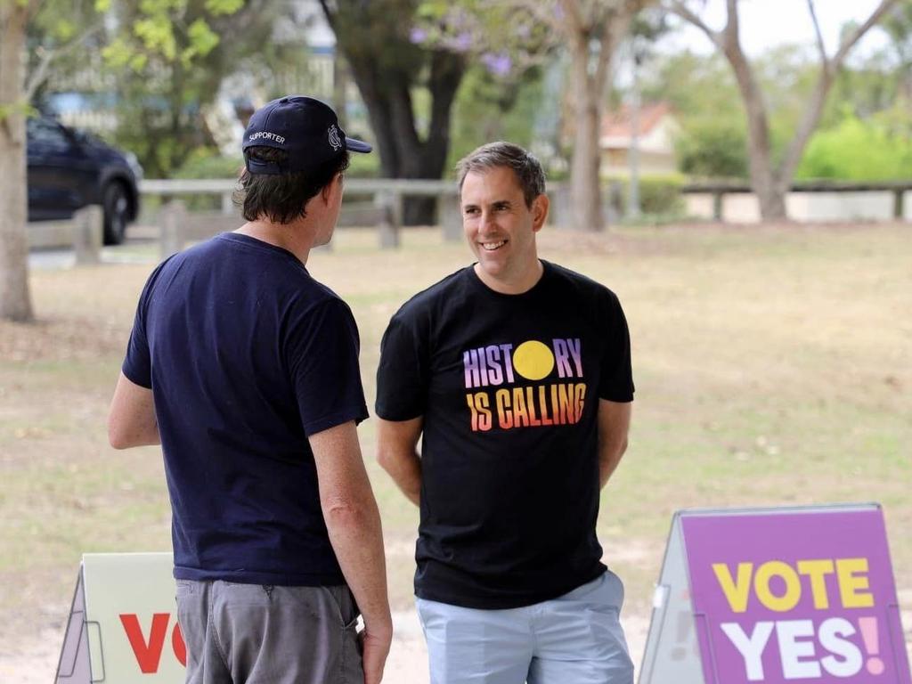 Federal Treasurer Jim Chalmers pictured out supporting the Voice To Parliament. Picture: Facebook