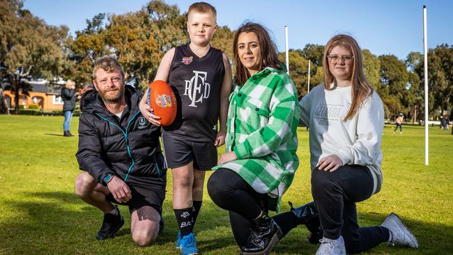 Best supporters – Marley Enjakovic with his dad Jay, mum Skye, and sister Laylah, 13. Picture: Tom Huntley