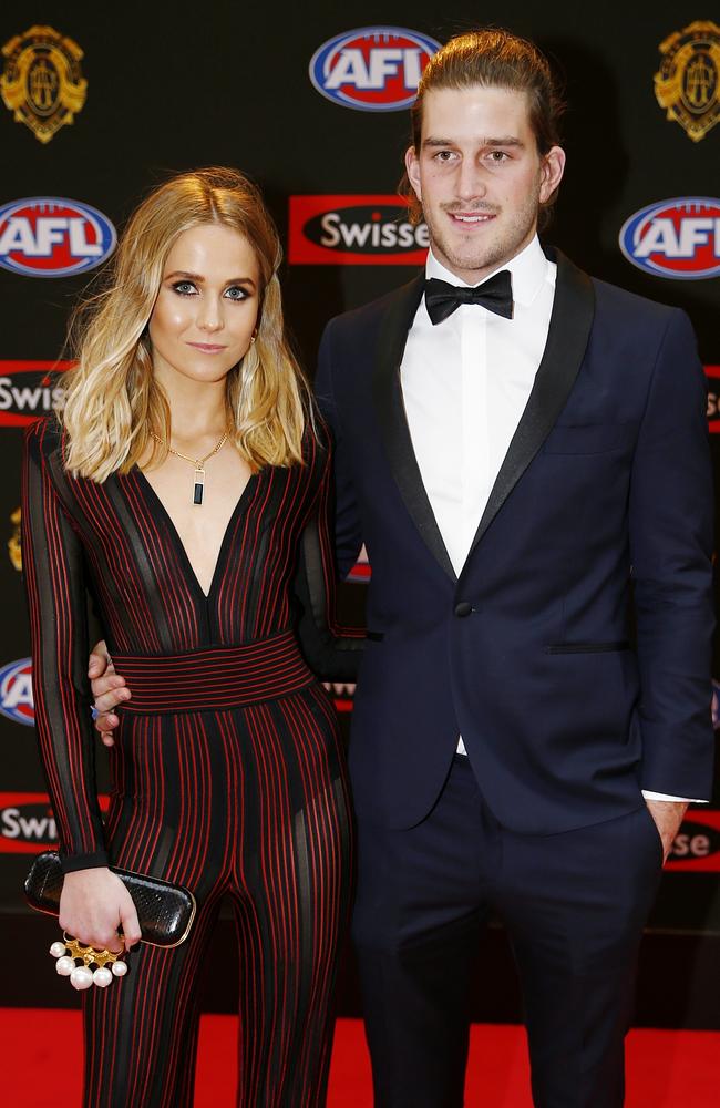 Josh Bruce and Pip Marques attend the 2015 Brownlow medal. Pic: Michael Klein.