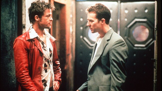 Brad Pitt, left, and Edward Norton in a scene from 1999 movie <i>Fight Club.</i>