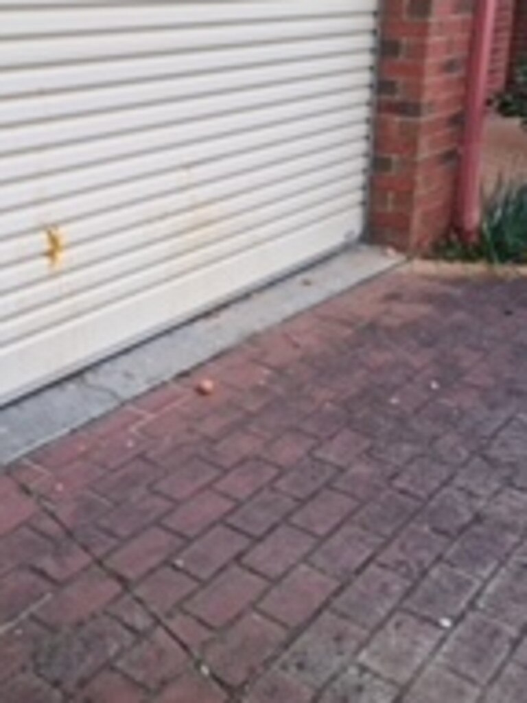 Egg stains remained on the garage door and front door of the family's house. Picture: Supplied