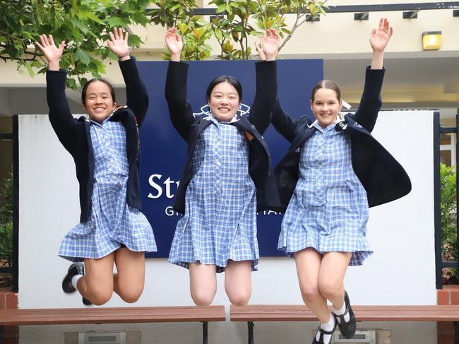 Strathcona Girls’ Grammar's dux Rachel Zhou, and other high achievers Vinny Liang and Heidi Tully. Picture: Supplied