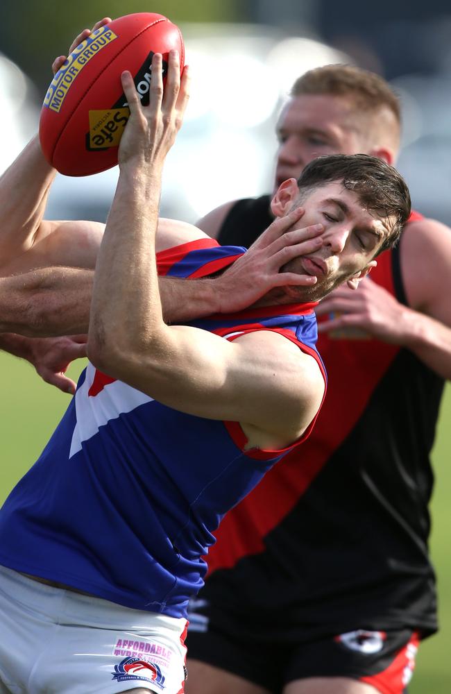 GFL: Newtown &amp; Chilwell v South Barwon. South Barwon's Jack Driver marks under pressure. Picture: Mike Dugdale