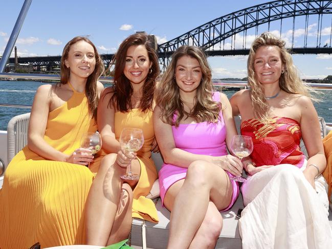 Hannah Milligan, Lowri Gregory, Stefania Barba and Cara Daisley celebrate on board The Jackson. Picture: Tim Hunter