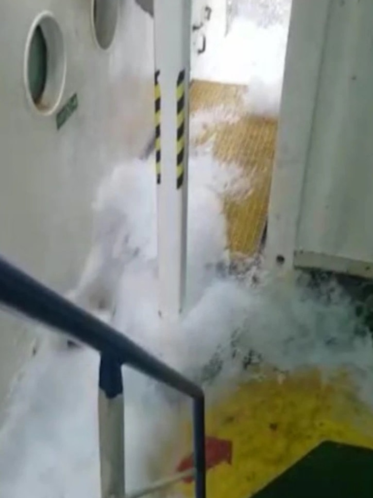 Will filmed videos of water entering into the ship’s bow. Picture: Supplied