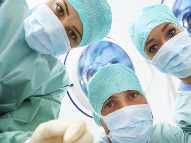 A patients view of the doctors, just before going into surgery.