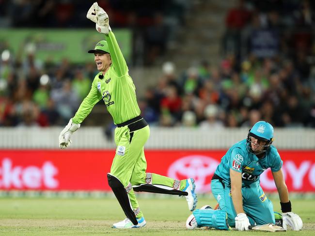 Marnus Labuschagne looks dejected after being run out by Chris Green