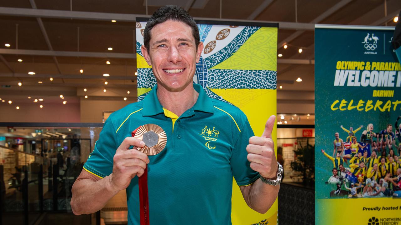 Darren Hicks – Para-cycling (Dual Paralympian and Paris Bronze medallist) at the Olympic and Paralympic teams Welcome Home Celebrations at Casuarina shopping centre, Darwin, Oct 2024. Picture: Pema Tamang Pakhrin