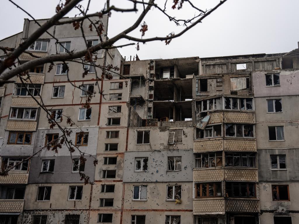 A building in partial ruins in Kharkiv after heavy fighting in the Russian invasion. Donald Trump said Vladimir Putin is “destroying” Russia. Picture: Carl Court/Getty Images