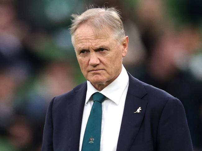 DUBLIN, IRELAND - NOVEMBER 30: Joe Schmidt, Head Coach of Australia, looks on prior to the Autumn Nations Series 2024 match between Ireland and Australia at Aviva Stadium on November 30, 2024 in Dublin, Ireland. (Photo by David Rogers/Getty Images)