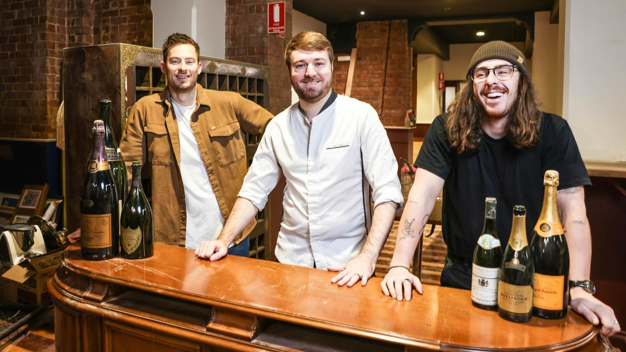 Oliver Brown of Big Easy, chef Alexis Besseau and Sean Howard of Gonzo Group inside the underground space. Picture: Russell Millard