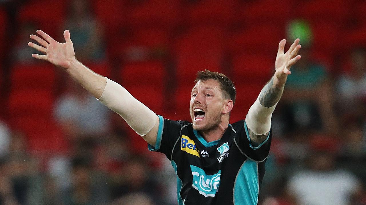 James Pattinson appeals for a wicket for Brisbane Heat. Picture: Phil Hillyard.