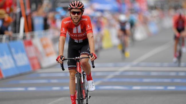 Chris Hamilton crosses the finish line at the end of Stage 2 of the Tour Down Under. Picture: Getty Images