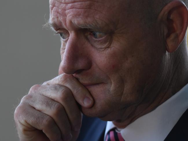 Liberal Democratic Party Senator David Leyonhjelm speaks to media on arrival at the Senate entrance, at Parliament House, in Canberra, Australia, Monday, Mar. 20, 2017.  (AAP Image/Sam Mooy) NO ARCHIVING