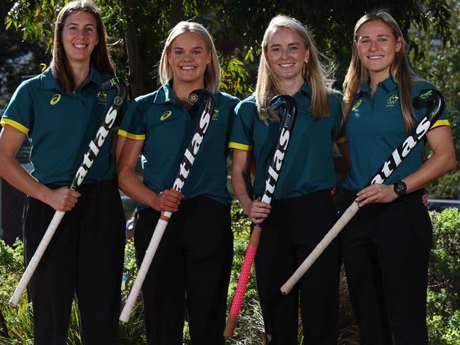 Hockeyroos players headed to Paris; Karri Somerville, Tatum Stewart, Jane Claxton and Kaitlin Nobbs. Picture: Will Russell/Getty Images