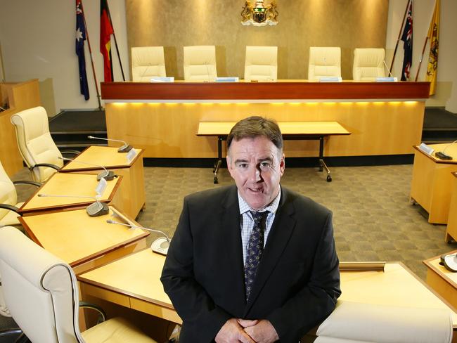 Former Gosford mayor Lawrie McKinna in the Gosford Council chambers.