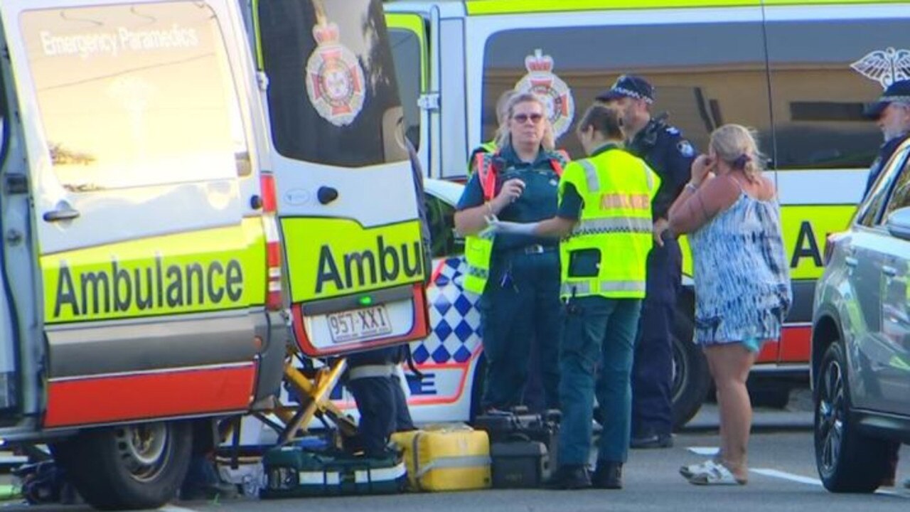 A teenage boy is fighting for life and a girl, 13, has suffered serious injuries after their e-scooter collided with a car at Alexandra Headland. Picture: 7News