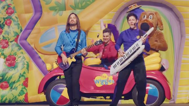 Kevin Parker from Tame Impala on stage with The Wiggles. Picture: Supplied