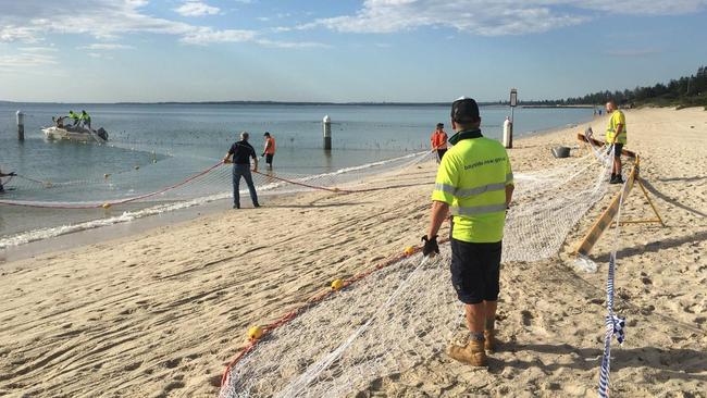 The baths were cordoned off by police tape while the council and SeaDragon investigated the hole in the nets. Picture: Bayside Council