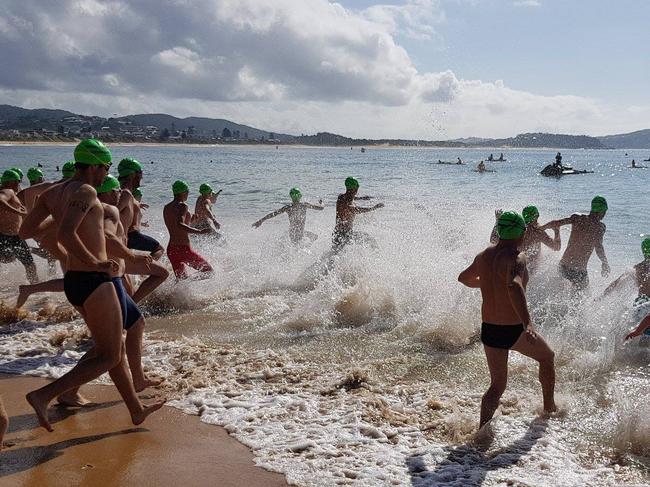 Swimmers enter the water for Terrigal Surf Lifesaving Club's annual Ocean Swim. Picture: Terrigal Surf Lifesaving Club Facebook Page