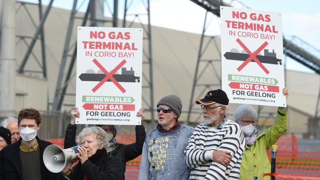 Geelong environmental protesters at Geelong Port, protesting an extension to refinery pier for Viva's floating gas terminal.