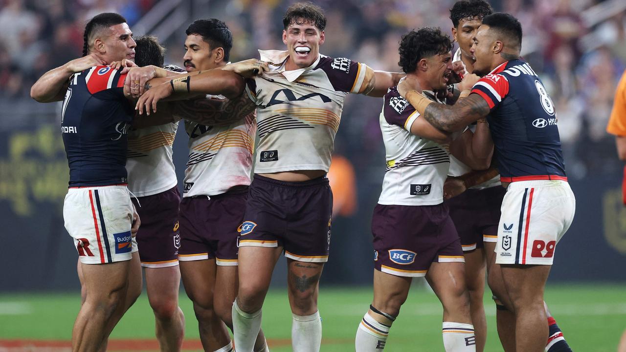 Payne Haas is confident tensions won’t spill over on Friday when the Broncos and Roosters clash for the first time since their controversial game in Las Vegas. Picture: Ezra Shaw/Getty Images/AFP