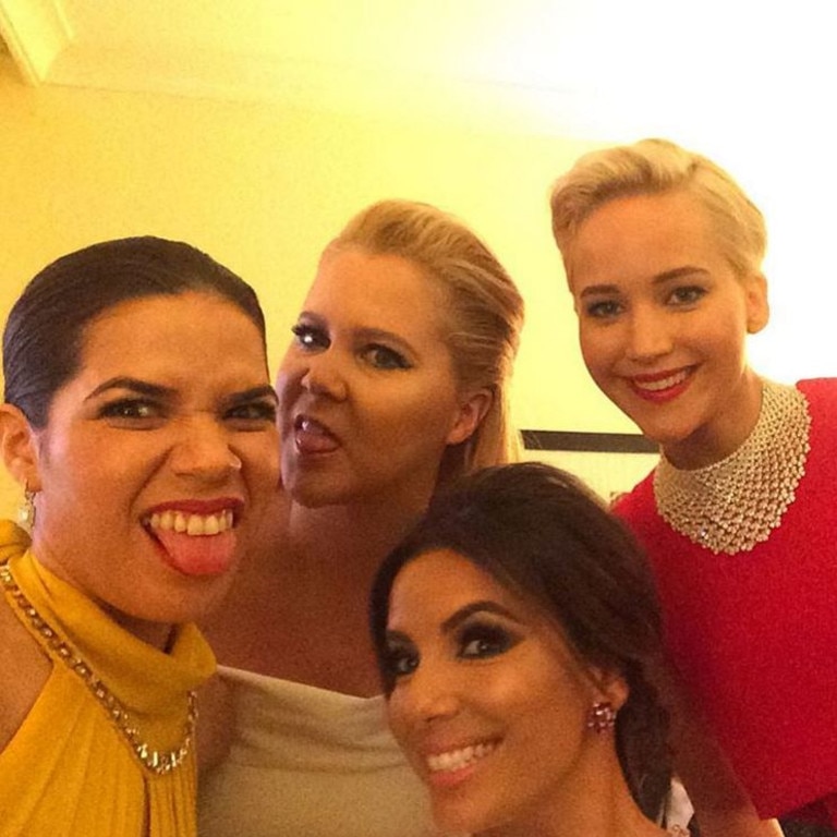 America Ferrera ... “Really good light back here in the presenters green room. @goldenglobes @amyschumer @evalongoria #JLaw” Picture: Instagram