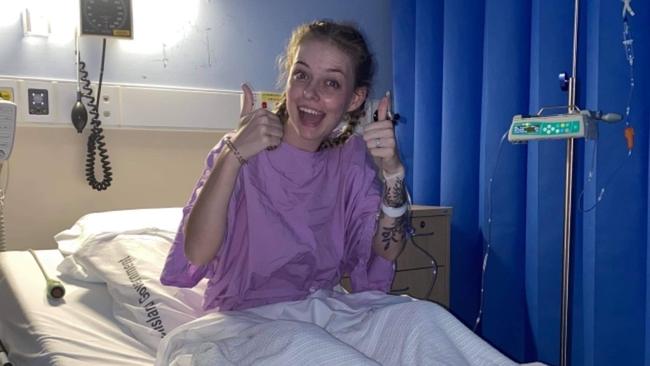 Brooke Balgowan in hospital for more surgery in 2021.