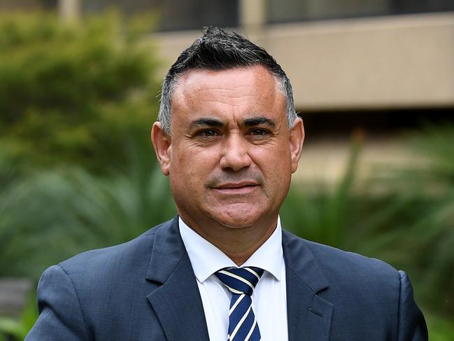 NSW Deputy Premier and Minister responsible for Disaster Recovery John Barilaro arrives to speak to the media at New South Wales Parliament House in Sydney, Tuesday, March 3, 2020. (AAP Image/Joel Carrett) NO ARCHIVING