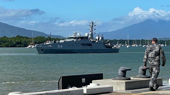 ADV Cape Otway follows HMAS Brisbane and HMAS Stalwart on departure from Cairns into the Coral Sea for Exercise Talisman Sabre. Photo: Dylan Nicholson