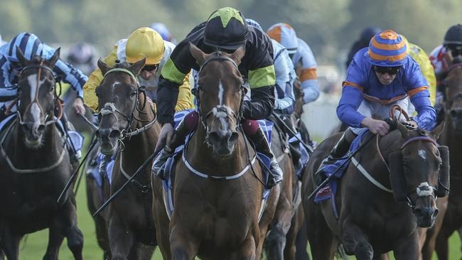 Billy Lee rides Magical Zoe (black/green silks) to victory in the Ebor Handicap at York overnight. Picture: Alan Crowhurst / Getty Images