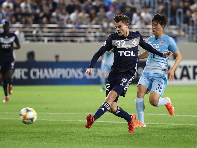 DAEGU, SOUTH KOREA - MAY 08: Jack Palazzolo of Melbourne Victory in action during the AFC Champions League Group F match between Daegu FC and Melbourne Victory at Daegu Forest Arena on May 08, 2019 in Daegu, South Korea. (Photo by Chung Sung-Jun/Getty Images)