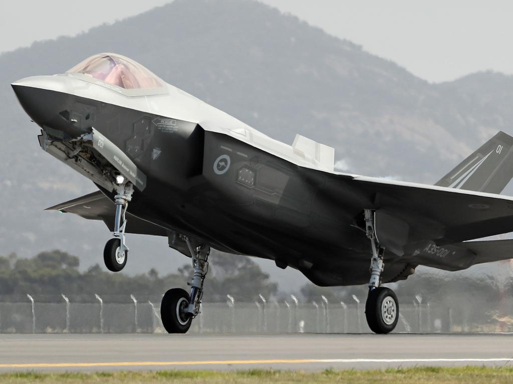 A Joint Strike Fighter (JSF) F-35 lands during the Avalon Airshow on March 3, 2017 in Avalon, Australia. Picture: Getty