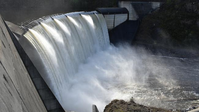 Lake Repulse in the Central Highlands spilling after heavy rain. Picture: HYDRO TASMANIA