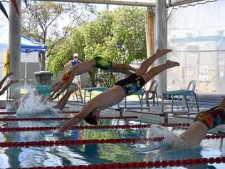 FLYING START: Boys in full flight at the start of a race at the Roma All Stars Swimming Carnival on the weekend. Picture: James Liveris