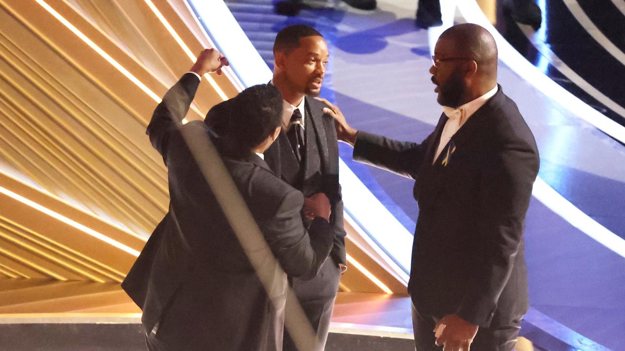 Smith was comforted by fellow A-list guests in the ad break after the slap. Picture: Myung Chun/Los Angeles Times via Getty Images